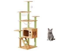 LGYGMD Tower Wood Tree for Indoor Cats | Multi-Levels Condo Hammock, Scratching Post and Top Perch, Jumping Platforms, Large Cat Furniture Activity Center with Hangball,B
