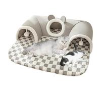 LGYGMD U-Shape for Indoor Cats, Cat Tunnel Toys,Cats Peekaboo Cave Bed with Memory Foam & Thermal Fleece,Detachable Zipper and Anti-Slip Base,Gray,M