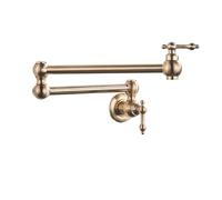 LGYGMD Wall Mount Dual Handle Faucet Swinging Water Spout Rotate Folding para Kitchen Sink Single Cold Mixer Tap,Brushded Golden C,Include:1*Faucet