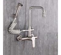 LGYGMD Wall Mounted taps Stainless Steel Hot and Cold °Rotating Multi-Function Faucet with Spray Double Hole Kitchen Mixer Tap Brushed-e