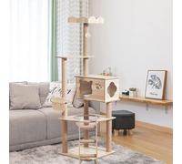LGYGMD Wood Indoor Spaceship Hammock, Tree Wooden Condos, Tall Cat Climbing Tower for Large Cats with Fully Sisal Covering Scratching Posts