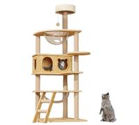 LGYGMD Wooden Tree for Indoor Cats Large, Multilevel Play House, Cat Tower with Acrylic Dome, Scratching Post, Cozy Top Perch