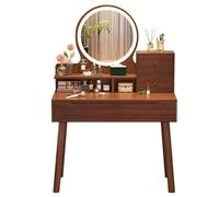 LGYWPA Tocador con espejo iluminado y luces, luces LED de 3 colores, escritorio de tocador con 2 cajones grandes y 2 estantes de almacenamiento, para dormitorio, escritorio de maquillaje, tocador