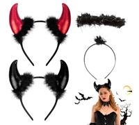 LGZIN 3 Piezas Diablo Orejas Diadema con Halo de Ángel Negro, Diadema con Cuernos de Diablo, Tiara Cuernos de Diablo con Peluche para Carnaval, Cosplay, Halloween Fiesta de Disfraces, Niños, Adultos