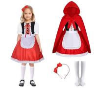 LGZIN Disfraz de Vestido Caperucita Roja, Disfraz Caperucita Roja Niña, Capa Caperucita Roja Niña, Vestido de Capa Roja con venda, Calcetines y Delantal para Fiestas, Carnaval y Halloween (120 cm)
