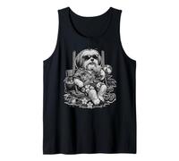 Lhasa Apso Bebiendo café Helado en un Columpio b&w Divertido Camiseta sin Mangas