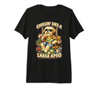 Lhasa Apso Bebiendo café Helado en un Columpio DIGOR Divertido - Camiseta Premium