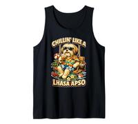Lhasa Apso Bebiendo café Helado en un Columpio DIGOR Divertido Camiseta sin Mangas