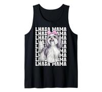 Lhasa Mama Mom Lhasa Apso Dog Día de la Madre Coqueta Bow Camiseta sin Mangas
