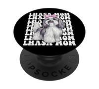 Lhasa Mom Mama Lhasa Apso Dog Día de la Madre Coqueta Bow PopSockets PopGrip Adhesivo