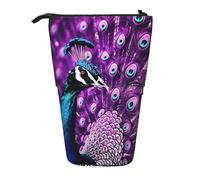LHBWCVN Bolsa de cosméticos de pie con diseño de pavo real morado, estuche telescópico portátil, bonito estuche para lápices de pie, para mujeres y hombres, monedero de viaje