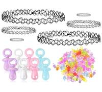 Lhbwhiz Gargantilla Tatuaje Collar Años 90 Conjunto, Traje Años 90 Accesorios Mujer,Collar Pulsera Cadena Chupete,Chupete Bebé,Collar Elástico,Chupete Decorativo,Chupete,para Fiesta Temática Años 80