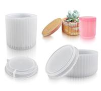 Lhbwhiz Juego de 2 moldes de silicona,portavelas con tapa,molde cilíndrico de resina,gran jarrón a rayas,molde de silicona para velas,molde de resina epoxi,para velas perfumadas,hecho a mano