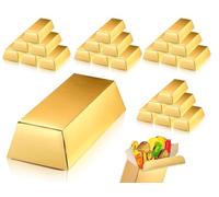 Lhbwhiz - Juego de 24 cajas de caramelo de oro de lingote de oro, caja de papel de hoja de oro de ladrillo al tesoro, caja de chocolate con tesoro de fiesta, decoración de cumpleaños (14 x 8 x 4 cm)
