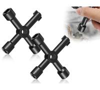 Lhbwhiz Paquete de 2 llaves multifuncionales de 4 vías,llave multifuncional para gabinete de control,llave cruzada universal,llave de servicios públicos,para caja de medidor de agua eléctrica(negro)