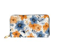 LHCVSFGW Cartera de cuero para mujeres y hombres, billetera plegable ultrafina, tarjetero de crédito, flores azules y naranjas sobre fondo blanco, bolso de mano para mujer, negro, talla única, Black