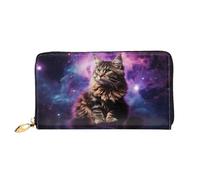 LHCVSFGW Cartera de cuero para mujeres y hombres, billetera plegable ultrafina, tarjetero de crédito, gato sentado dentro de nebulosa, bolso de mano para mujer, color negro, talla única, Black, Talla