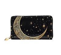 LHCVSFGW Cartera de cuero para mujeres y hombres, billetera plegable ultrafina, tarjetero de crédito, patrón de luna creciente, monedero de mano para mujer, color negro, talla única, Black, Talla