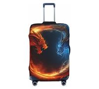 LHCVSFGW Funda de equipaje de viaje, dragones de fuego y hielo, protector de maleta, elástico, lavable, antiarañazos, protector de equipaje grueso para equipaje de 18 a 32 pulgadas, Black, M