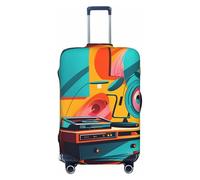 LHCVSFGW Funda de equipaje de viaje, protector de maleta con pintura de tocadiscos, elástico, lavable, antiarañazos, protector de equipaje grueso, para equipaje de 18 a 32 pulgadas, Black, XL
