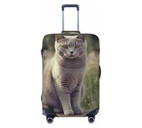 LHCVSFGW Funda para equipaje de viaje, color gris, con diseño de gato en campo de flores, elástica, lavable, antiarañazos, protector de equipaje grueso para equipaje de 18 a 32 pulgadas, Black, S