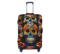 LHCVSFGW Funda para equipaje de viaje, con calaveras de azúcar coloridas, protector de maleta, elástico, lavable, antiarañazos, protector de equipaje grueso para equipaje de 18 a 32 pulgadas, Black, S