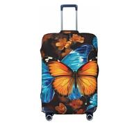 LHCVSFGW Funda para equipaje de viaje, con diseño de mariposas azules y naranjas, elástica, lavable, antiarañazos, protector de equipaje grueso para equipaje de 18 a 32 pulgadas, Black, L
