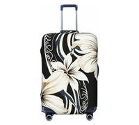 LHCVSFGW Funda para equipaje de viaje, diseño de flores hawaianas en blanco y negro, protector de maleta, elástico, lavable, antiarañazos, protector de equipaje grueso para equipaje de 18 a 32