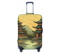 LHCVSFGW Funda para equipaje de viaje, dos pagodas en el lago, protector de maleta elástica y lavable, antiarañazos, protector de equipaje grueso para equipaje de 18 a 32 pulgadas, Black, XL