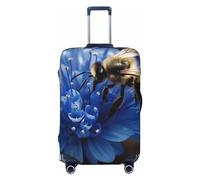 LHCVSFGW Funda para equipaje de viaje, protector de maleta de abeja con flores azules, elástica, lavable, antiarañazos, protector de equipaje grueso para equipaje de 18 a 32 pulgadas, Black, L
