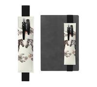 LHCVSFGW Portalápices elástico para cuaderno, marcapáginas, de piel sintética, con banda ajustable, funda para bolígrafo, flores y caballos, dibujada a mano, estuche para lápices para planificadores