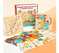 Lhdfyqt 194 piezas de madera geoboard Montessori, juguete Montessori 2 en 1 | Geotabla para figuras emocionantes, rompecabezas de mosaico creativo, geoboard a partir de 5 años, regalo para niños y niñas