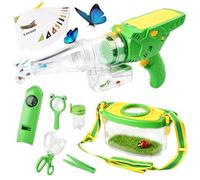 Lhdfyqt Juego de 19 piezas para exteriores con atrapa insectos, lupa, pinzas, silbato de brújula, botella de insectos, tarjetas de insectos, camping, exploración de la naturaleza, regalo para niños y