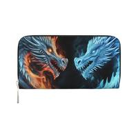 LHDGBNV Cartera de piel sintética para mujeres y niñas, con cremallera alrededor del soporte para tarjetas de crédito, dragones de hielo y fuego, cartera larga, bolso de mano impermeable