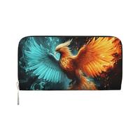 LHDGBNV Cartera de piel sintética para mujeres y niñas, con cremallera alrededor del soporte para tarjetas de crédito, fuego y agua, cartera larga de Phoenix, bolso de mano impermeable para viaje