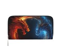 LHDGBNV Cartera de piel sintética para mujeres y niñas, con cremallera alrededor del soporte para tarjetas de crédito, dragones de fuego y hielo, cartera larga, bolso de mano impermeable