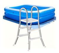 LHFJ Escalera para Piscina elevada de 132cm con 4 peldaños Estructura en A de Acero Escalera de Entrada Salida de Piscina peldaños Anchos Antideslizantes, Marco de Soporte Resistente Robusto,85CM