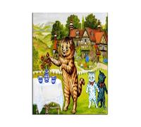LHHJF LJHFA Louis Wain Retro Divertido Animal Poster Psychedelic Cat Wall Art Louis Wain Pintura en Lienzo e Impresiones para decoración del hogar Imagen 50x70cm Sin Marco