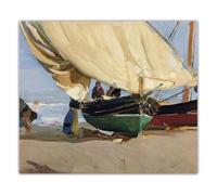 LHHJF LJHFA Póster de Joaquín Sorolla《Barcos varados de Pescadores, Valencia》Arte de Pared Joaquín Sorolla Pintura en Lienzo e Impresiones Cuadro de decoración del hogar 60x70cm Sin Marco