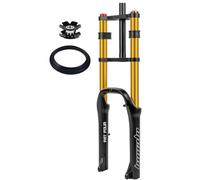 LHHL Horquilla for Bicicleta Snow Fat 20 Pulgadas Horquillas De Suspensión Mountain Bike 1-1/8 Tubo Recto cónico 140mm Recorrido 9 * 135mm QR Ajuste Rebote(Gold)