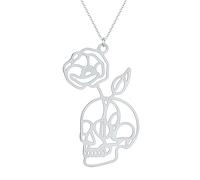 LHJHZDJC Colgante unisex de acero inoxidable con diseño de flor de nacimiento, flor de mes de nacimiento con calavera, para mujer, moda, diario, casual, regalo