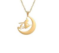 LHJHZDJC Collar con colgante, collar mágico de gato, bruja, hada, luna, collar de acero inoxidable de dibujos animados, joyería de tendencia, accesorio de brujería para mujer, regalo casual diario