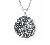 LHJHZDJC Collar con colgante de cabeza de jefe indio gótico vintage para hombre, estilo étnico, joyería de estilo étnico, regalo personalizado, accesorio de ropa de calle para hombres y mujeres