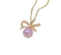 LHJHZDJC Collar de mujer con colgante de perlas con colgante de circonita de lazo de moda, cadena de acero inoxidable para mujeres y niñas, accesorios de fiesta diarios, unisex, regalo casual