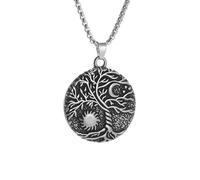 LHJHZDJC Collar para hombre, diseño vintage de árbol de la vida, sol y luna, exquisito collar con colgante de amuleto de moda para hombres y mujeres, joyería hip hop, el mejor regalo para ella