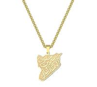 LHJHZDJC Collar unisex con diseño de mapa de Siria, para mujeres y hombres, con versículo de poema árabe, colgante de acero inoxidable, grabado árabe, talismán, joyería de moda, regalo casual