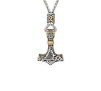LHJHZDJC Collares chapados en oro con cuentas de runas nórdicas para hombre, colgante de ancla Mjolnir, amuleto masculino, accesorio de ropa de calle para hombres y mujeres, regalo casual