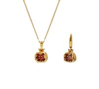 LHJHZDJC Collares Joyería de Moda Pendientes de Granada de Oro Color Dorado Granate Rojo Collares Colgantes Joyería de Boda Pendientes de Aro Mujeres Niñas Joyería Regalos