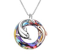 LHJHZDJC Collares para Mujer Moda Lindos Collares De Delfín Colgante Redondo De Cristal Madre Hija Joyería De Animales del Océano para Mamá Niñas Cumpleaños Joyería De Diseñador Joyería Regalos