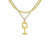 LHJHZDJC Para hombres y mujeres, joyería de moda con corazón y copa de vino tinto para mujer, gargantilla de cadena de serpiente de doble capa, joyería de moda Kpop, gran regalo para ella y él